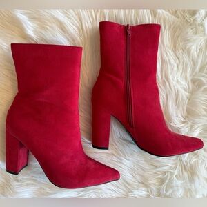 BAMBOO Red Suede Heeled Boots